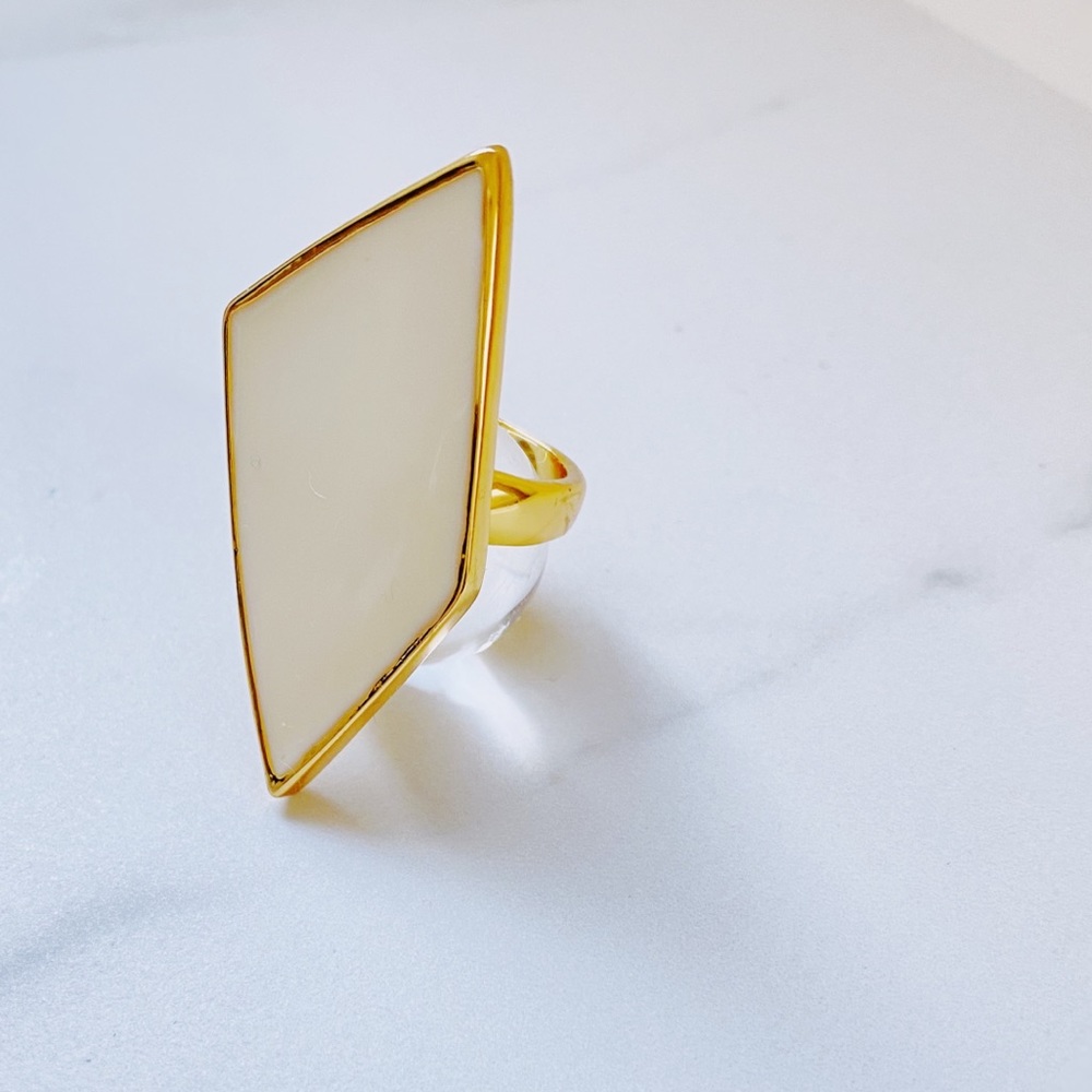 Gold and Pearl White Geometric Ring
